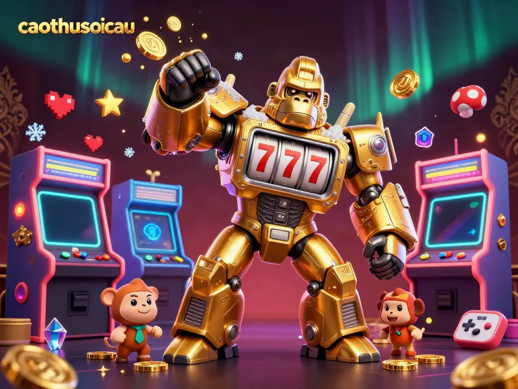Experience thrilling gameplay with caothusoicau through this dynamic illustration featuring a golden gorilla mech.