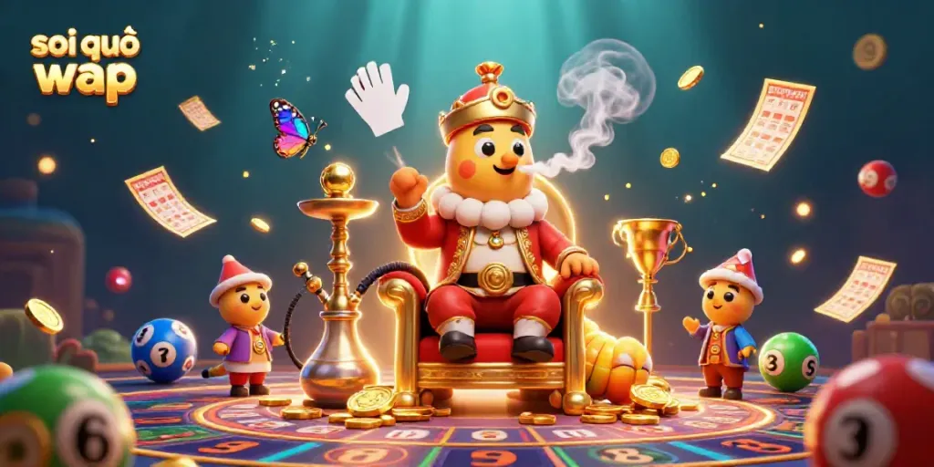 Soi cầu wap illustration featuring a caterpillar sultan in a vibrant casino setting with lottery elements.