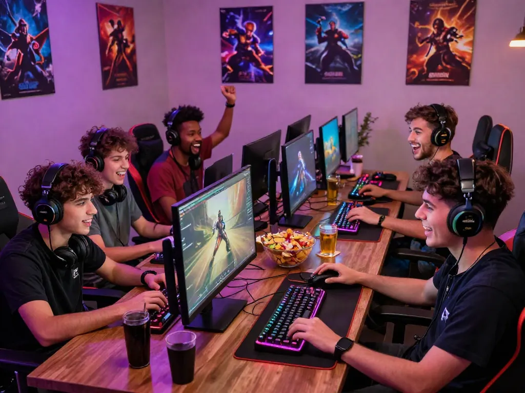 Engaging gaming experience on GARUDA404 platform with friends enjoying competitive play.