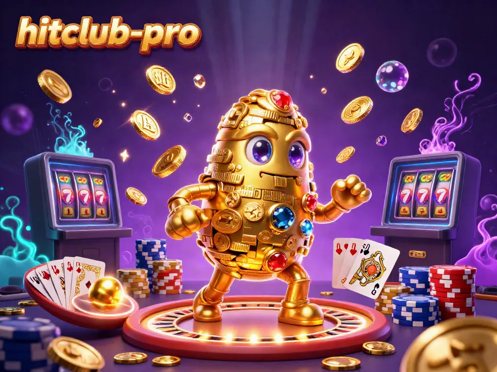 Engage with hitclub-pro's exciting casino experience through vibrant gaming symbols and golden rewards.
