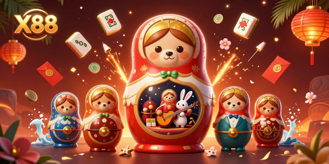 X88 brings luck with charming casino characters and festive elements in a vibrant digital art scene.