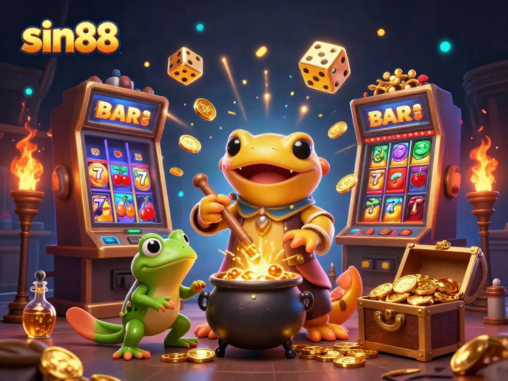 Experience thrilling gameplay at sin88 with golden coins and dynamic casino elements in a magical scene.