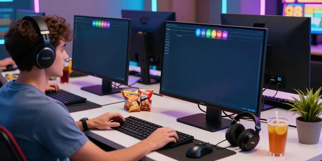 Engaging online slot88 gaming setup featuring a colorful interface and vibrant atmosphere.