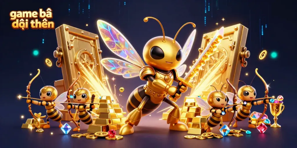 Engage in game bài đổi thưởng with dynamic visuals of a hornet in armor and treasure elements.