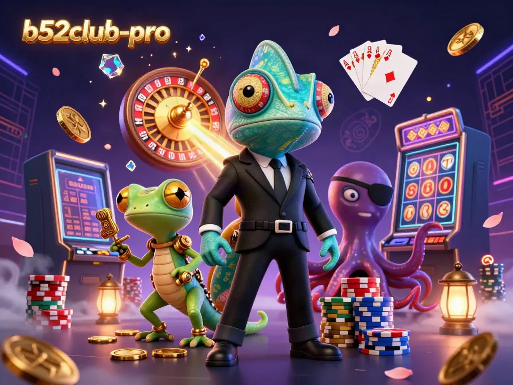 Bets and wins at b52club-pro with a secret agent chameleon in a casino scene full of excitement.
