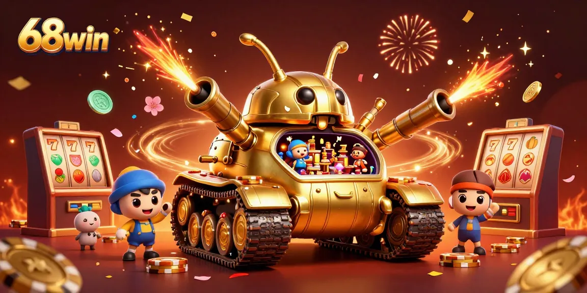 Engage with exciting casino vibes in this dynamic 68win scene, showcasing a vibrant gaming tank filled with action.