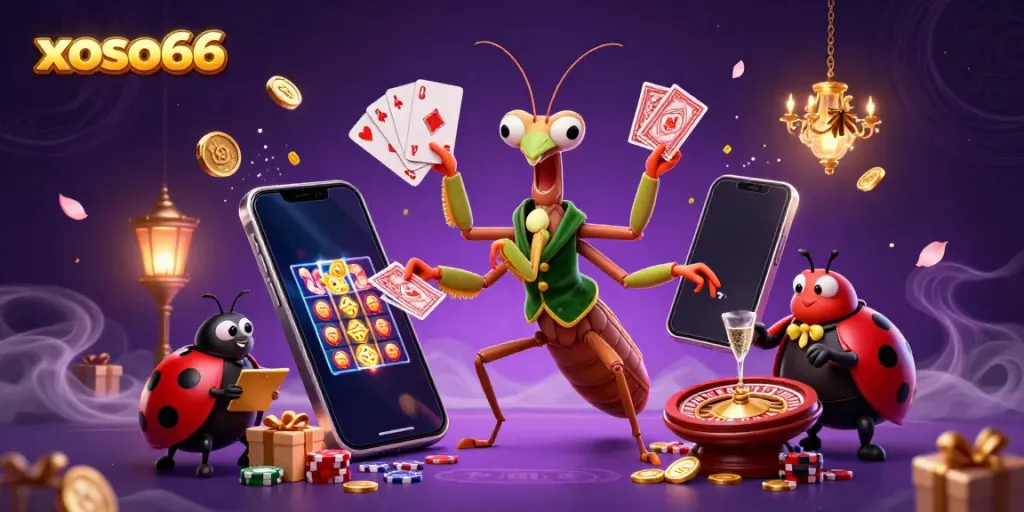 Xoso66 engaging players with vibrant 3D cartoon characters in a lively casino scene.