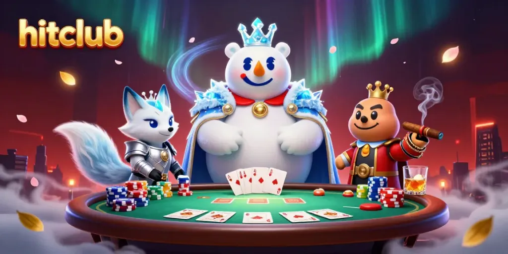 Engage in the thrilling world of hitclub with an exciting poker scene featuring vibrant characters and dynamic casino elements.