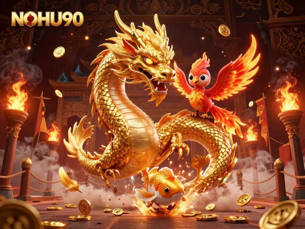 Experience exhilarating wins with NOHU90 in a vibrant online casino scene featuring legendary creatures.