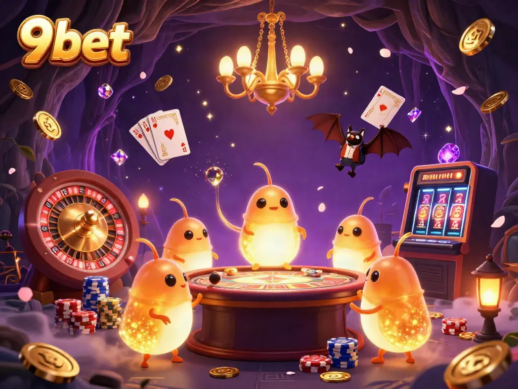 Experience the vibrant gaming atmosphere at 9bet with illuminating glowworms and vibrant casino elements.