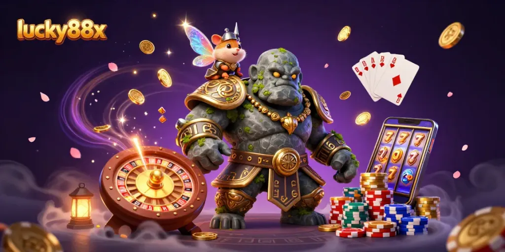 Engage in thrilling slots with lucky88x as golden coins cascade and magic sparkles fill the air.