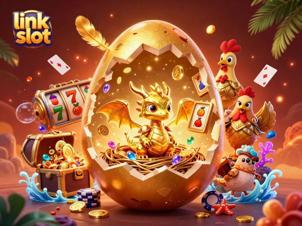 Spin the link slot with dazzling golden dragon treasures and vibrant casino elements.
