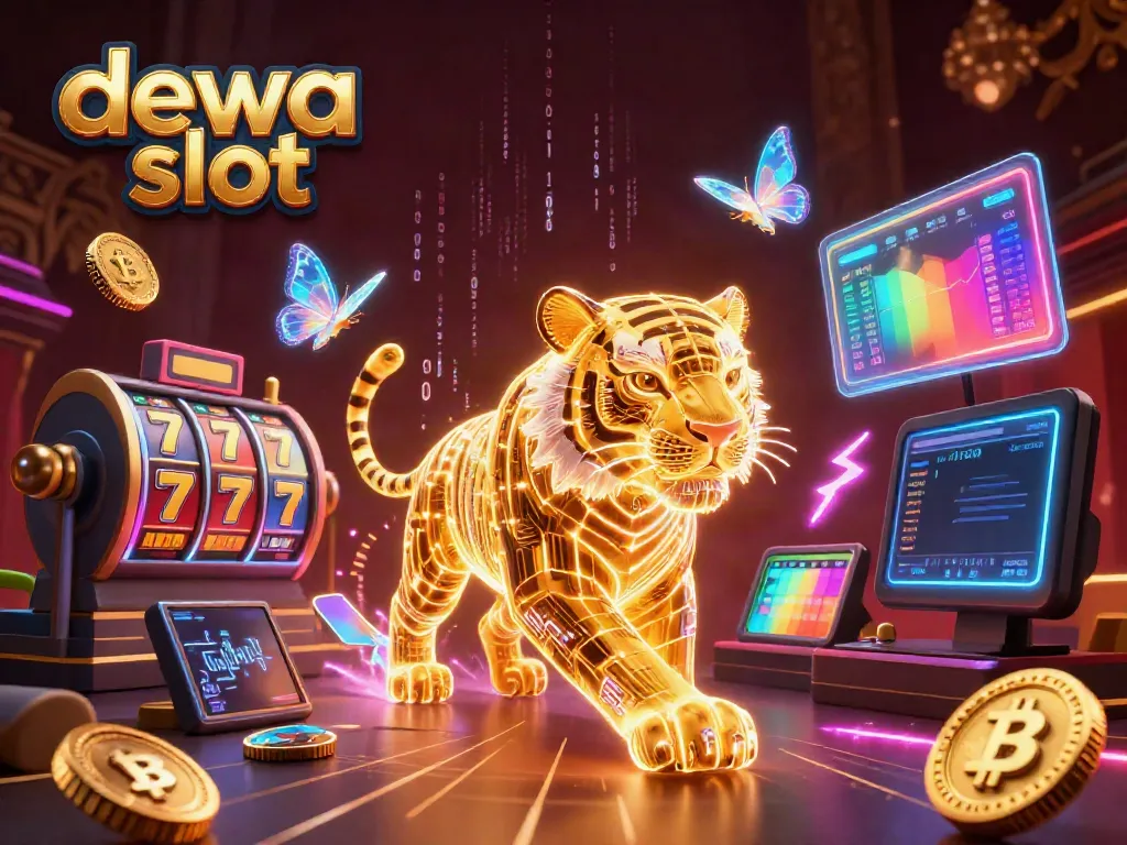 Experience the thrill of dewa slot with golden tiger and vibrant game elements in a digital casino.