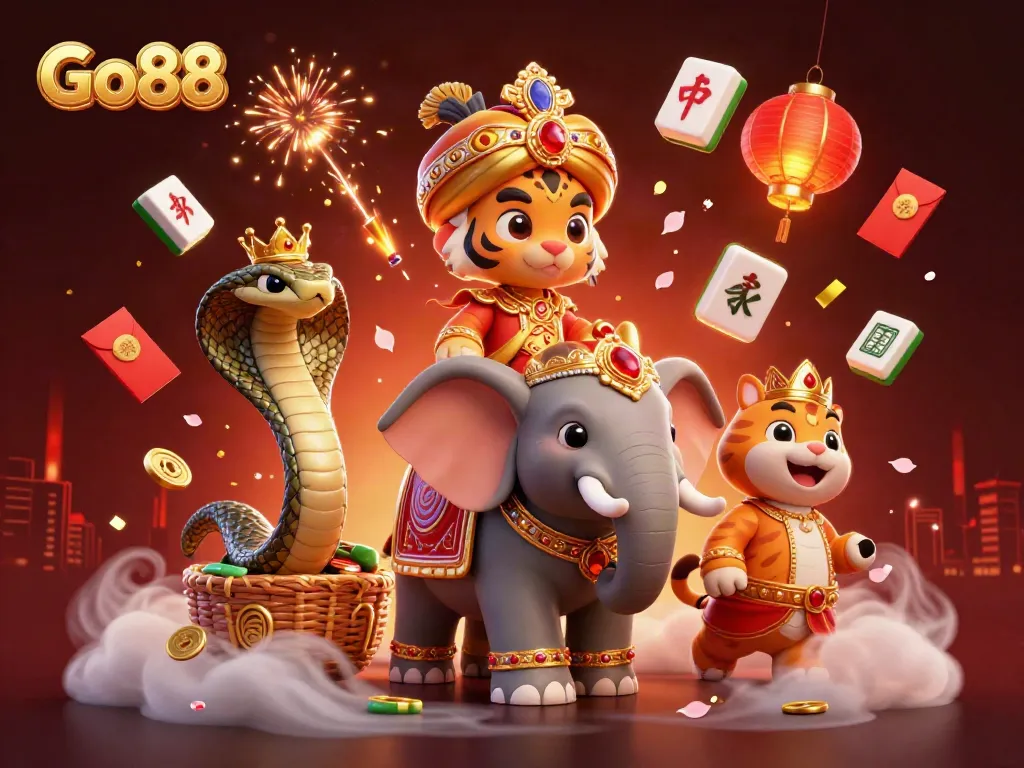 Experience dynamic gameplay with Go88 in a vibrant 3D illustration featuring lucky symbols.