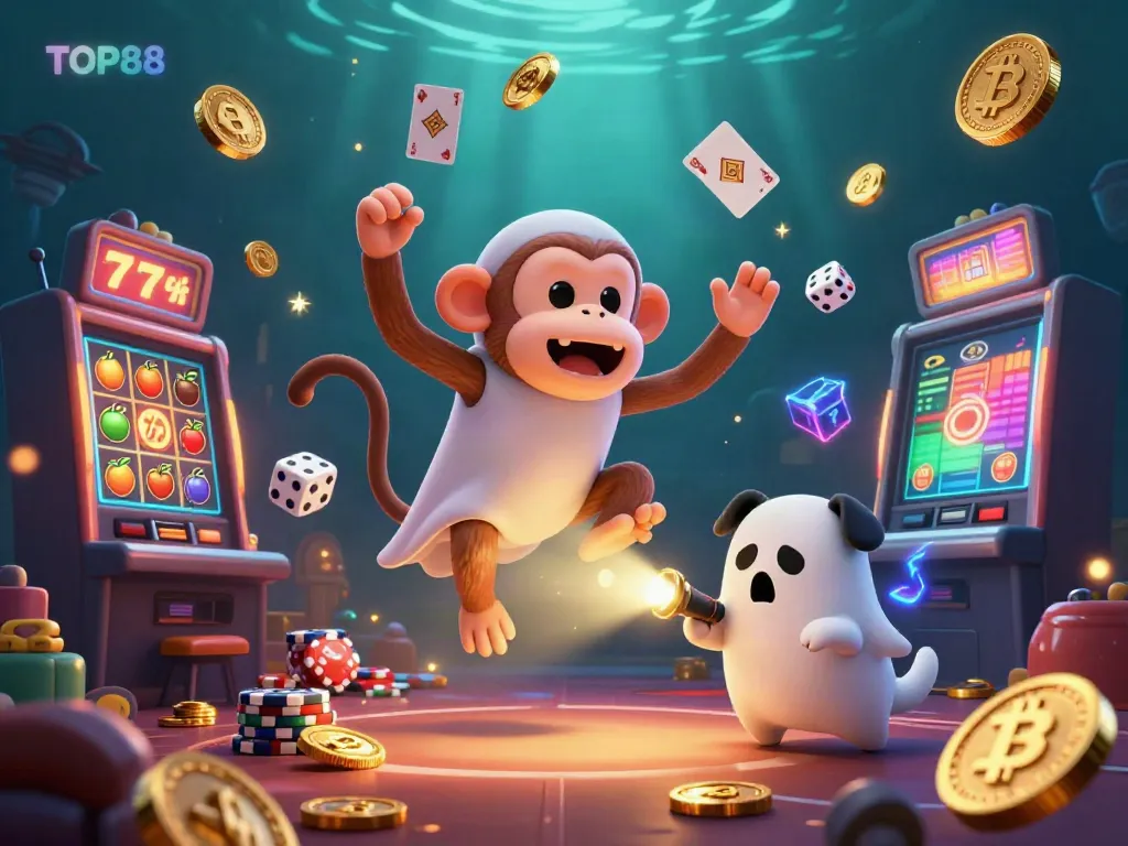 Experience TOP88's thrilling haunted casino adventure with playful characters and vibrant gaming elements.