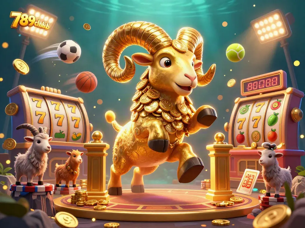 Experience the thrill of 789clubb with golden ram and dynamic slot elements in vibrant 3D.