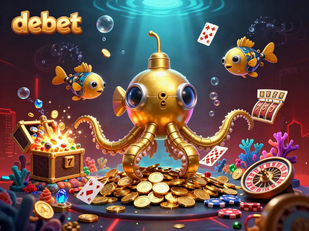 Experience thrilling gaming adventures with debet, featuring vivid underwater casino elements and golden treasures.