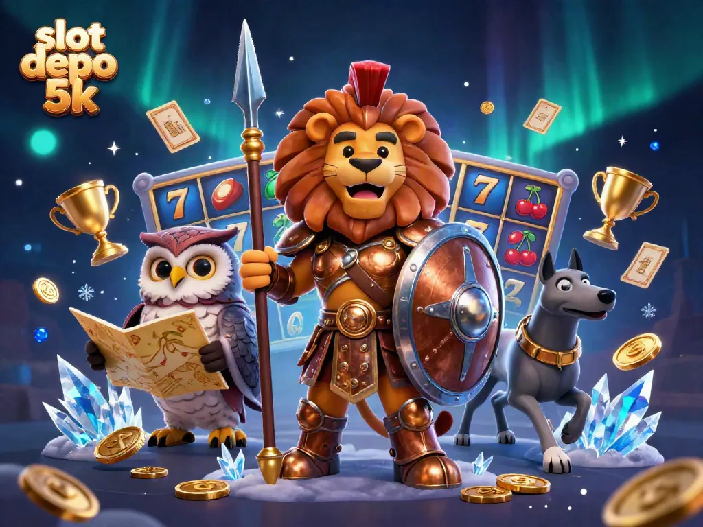 Engage with thrilling slot depo 5k action as brave characters combat for jackpot wins in an exciting casino scene.