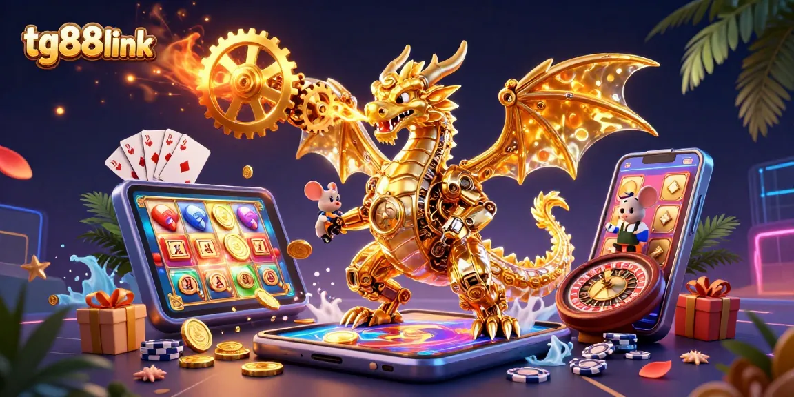 Engage in thrilling games at tg88link with a golden dragon and exciting casino elements.