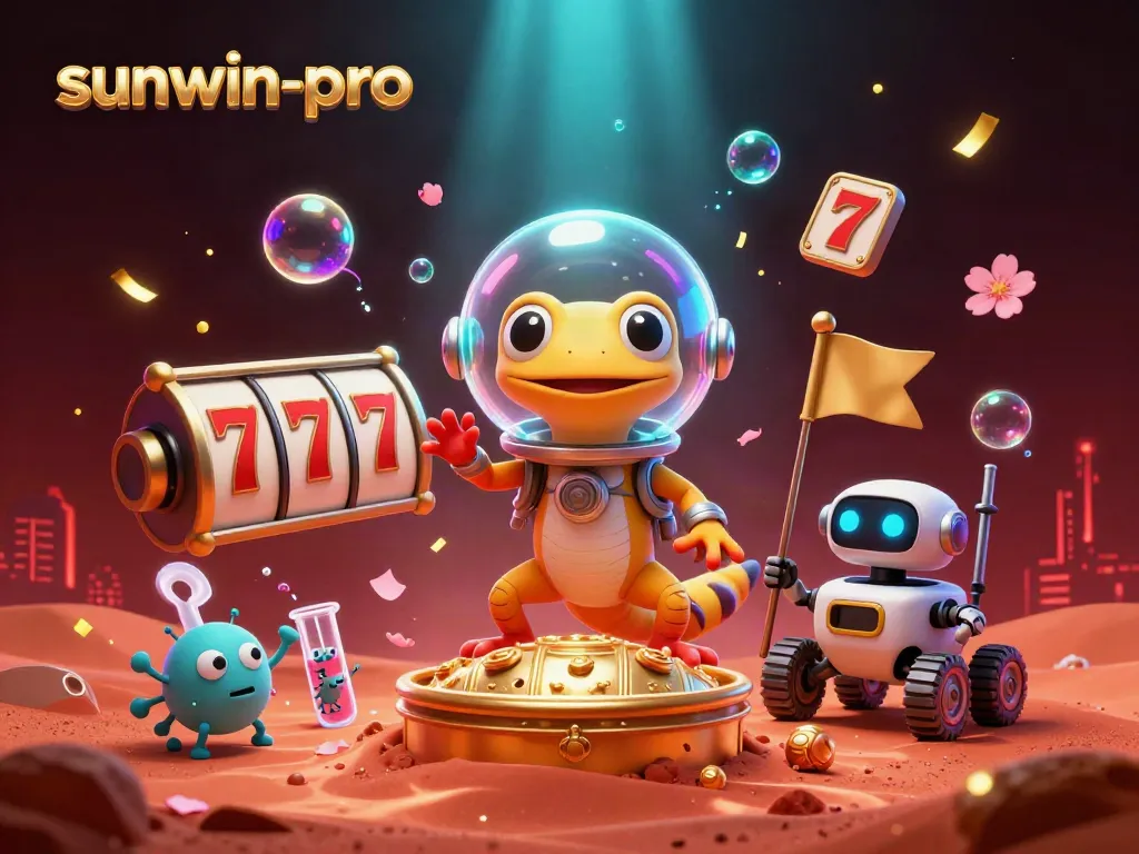 Experience the thrill of sunwin-pro with a Martian gecko exploring a hidden casino on Mars, surrounded by excitement.