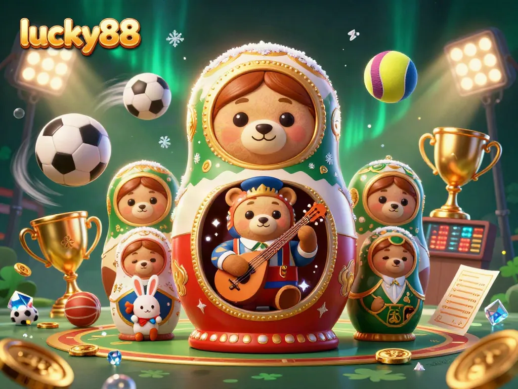 Experience the thrill of the lucky88 casino with festive characters and dynamic sports elements.