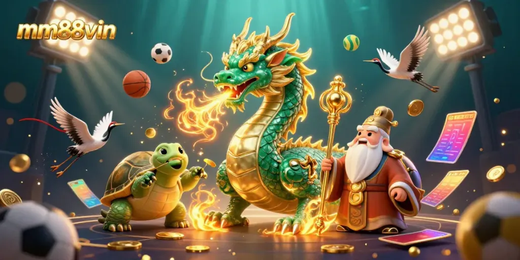 Experience the thrill of betting with mm88vin in a vibrant 3D casino scene filled with dynamic characters and game elements.