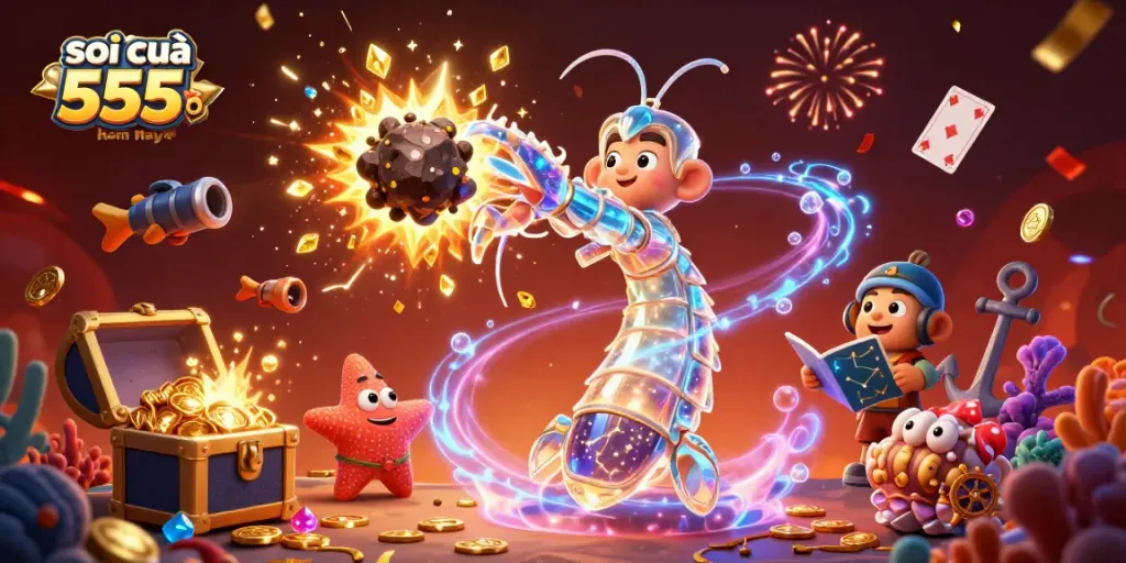 Experience thrilling action with soi cầu 555 hôm nay as the galactic samurai mantis shrimp punches through dazzling exploding gems and gold!