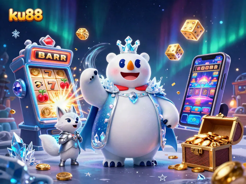 Engage with ku88's thrilling 3D casino scene showcasing characters and vibrant game elements for an unforgettable experience.