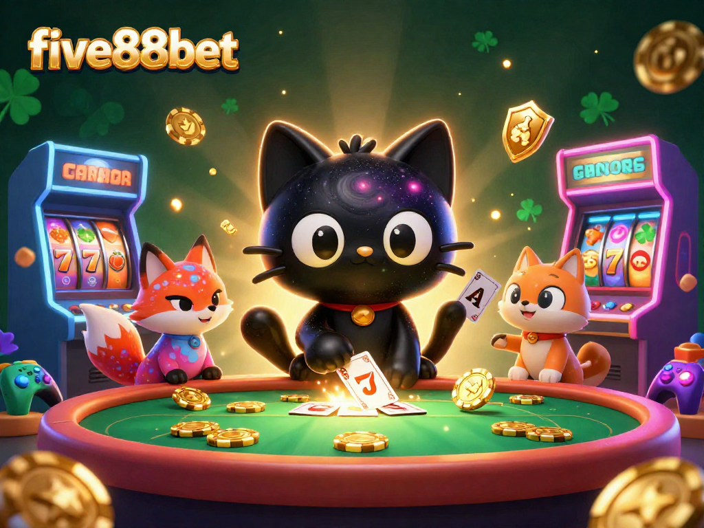 Join the fun at five88bet, where a cosmic cat and fox bring vibrant casino action!