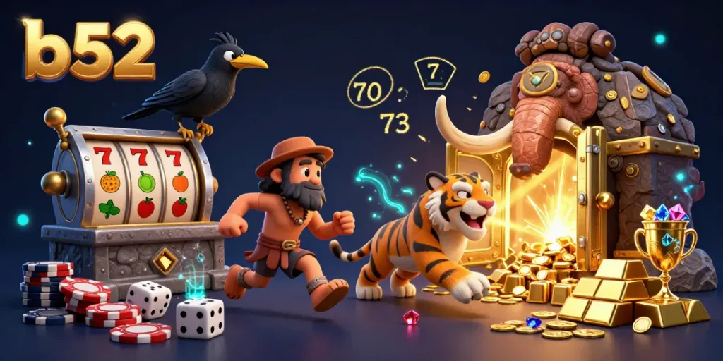 Experience thrilling gameplay at b52 with vibrant arcade-style casino elements in a captivating illustration.